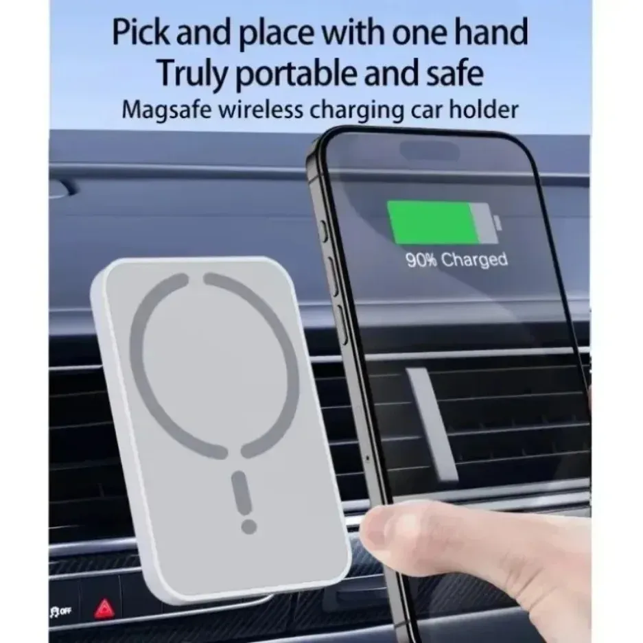Support de téléphone magnétique sans fil pour grille d'aération de voiture avec charge rapide compatible iPhone MagSafe Pro Max 6