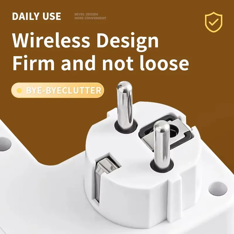 Multiprise avec prise EU, 3 prises CA + 2 ports USB + 1 port USB-C, adaptateur 6 en 1, chargeur mural sans fil pour la maison et le bureau 6