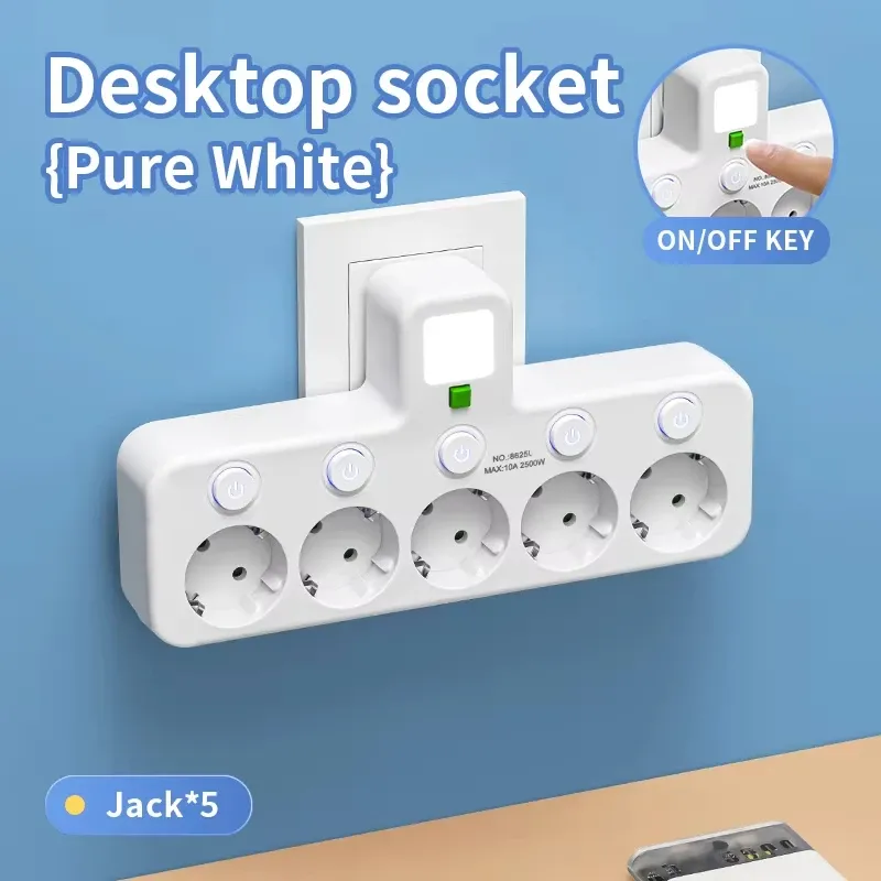 Multiprise avec prise EU, 3 prises CA + 2 ports USB + 1 port USB-C, adaptateur 6 en 1, chargeur mural sans fil pour la maison et le bureau 13