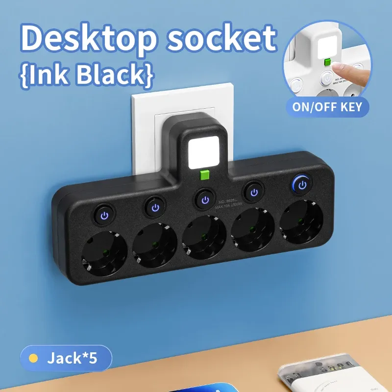 Multiprise avec prise EU, 3 prises CA + 2 ports USB + 1 port USB-C, adaptateur 6 en 1, chargeur mural sans fil pour la maison et le bureau 14
