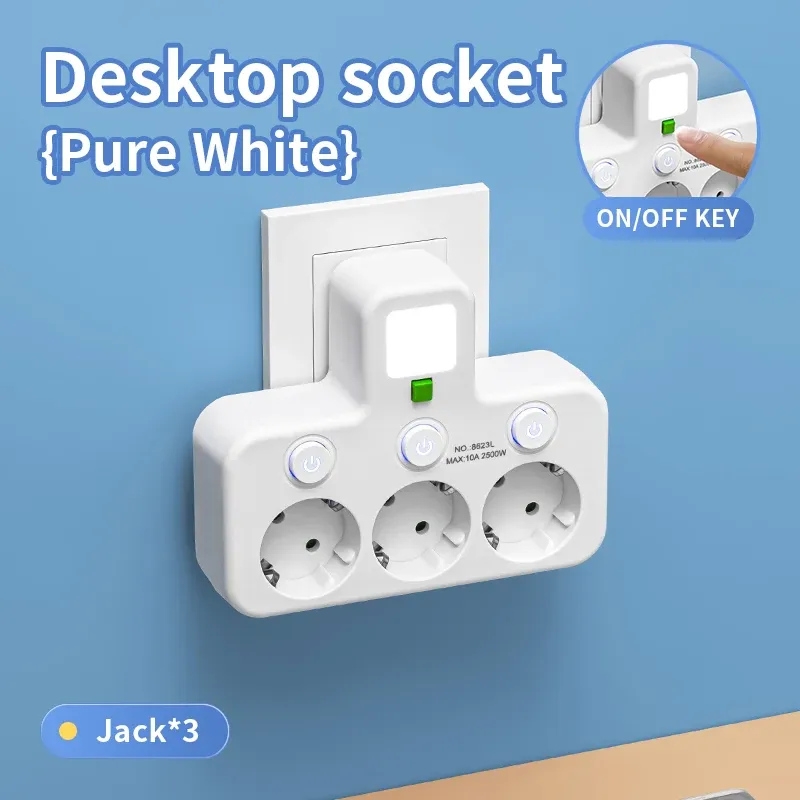 Multiprise avec prise EU, 3 prises CA + 2 ports USB + 1 port USB-C, adaptateur 6 en 1, chargeur mural sans fil pour la maison et le bureau 15