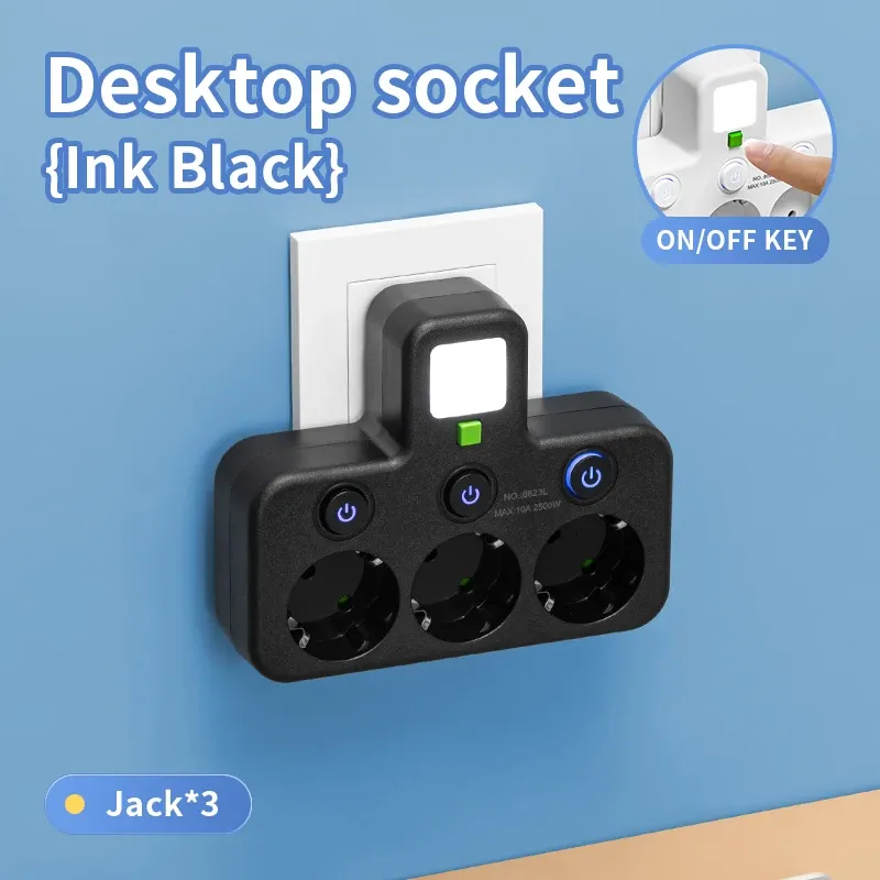 Multiprise avec prise EU, 3 prises CA + 2 ports USB + 1 port USB-C, adaptateur 6 en 1, chargeur mural sans fil pour la maison et le bureau 16