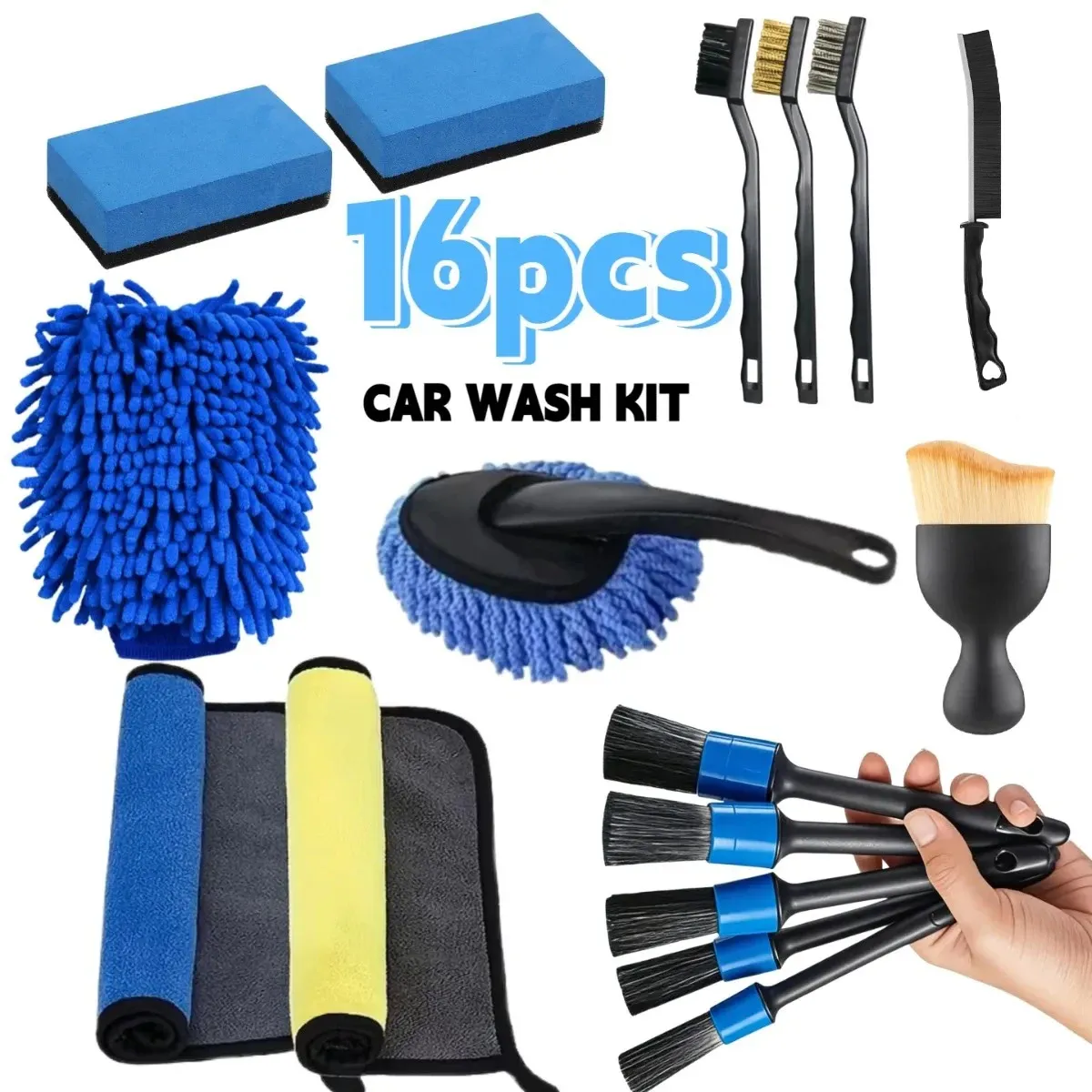 Kit de nettoyage automobile, détail des brosses