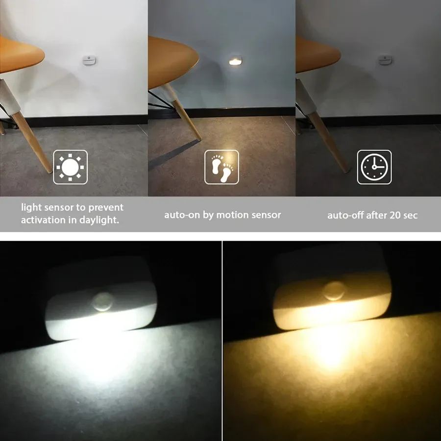 Lot de 4 veilleuses LED à détecteur de mouvement sans fil, fonctionnant sur piles AAA 3