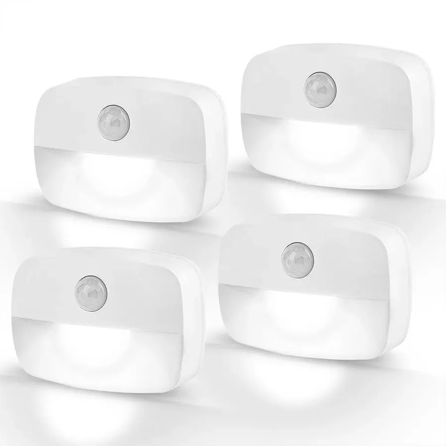 Lot de 4 veilleuses LED à détecteur de mouvement sans fil, fonctionnant sur piles AAA 7