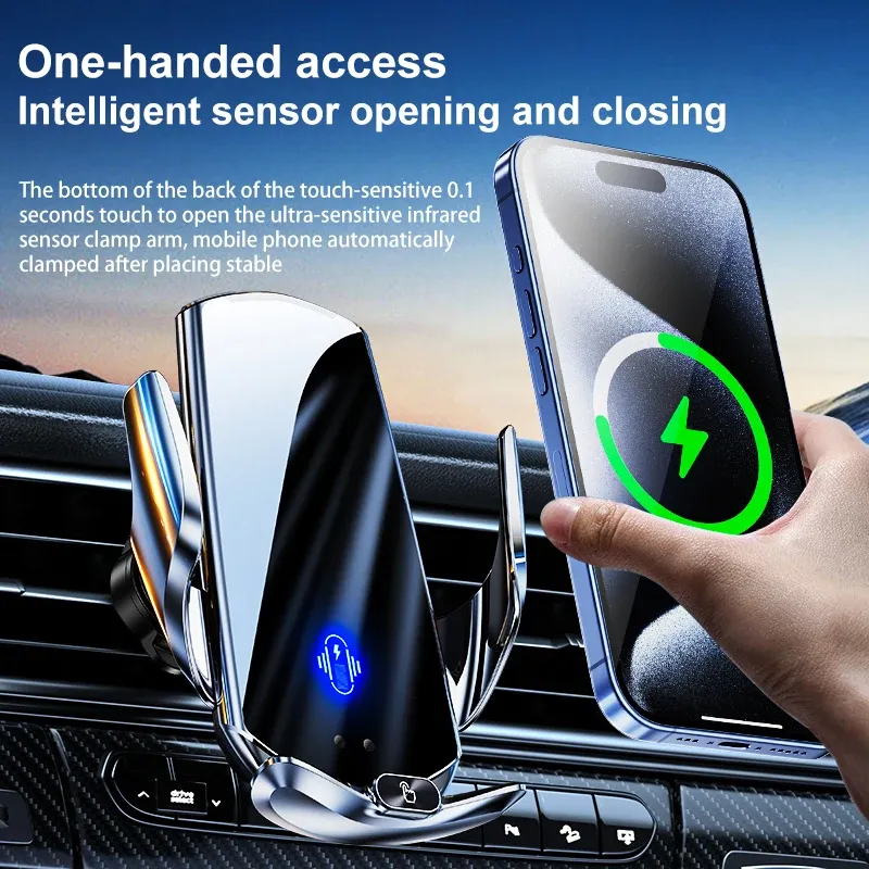 Support de téléphone sans fil pour voiture 15 W avec charge sans fil, à fixer sur grille d'aération, compatible iPhone 15, 14, 13, 12, Xiaomi et Samsung 2