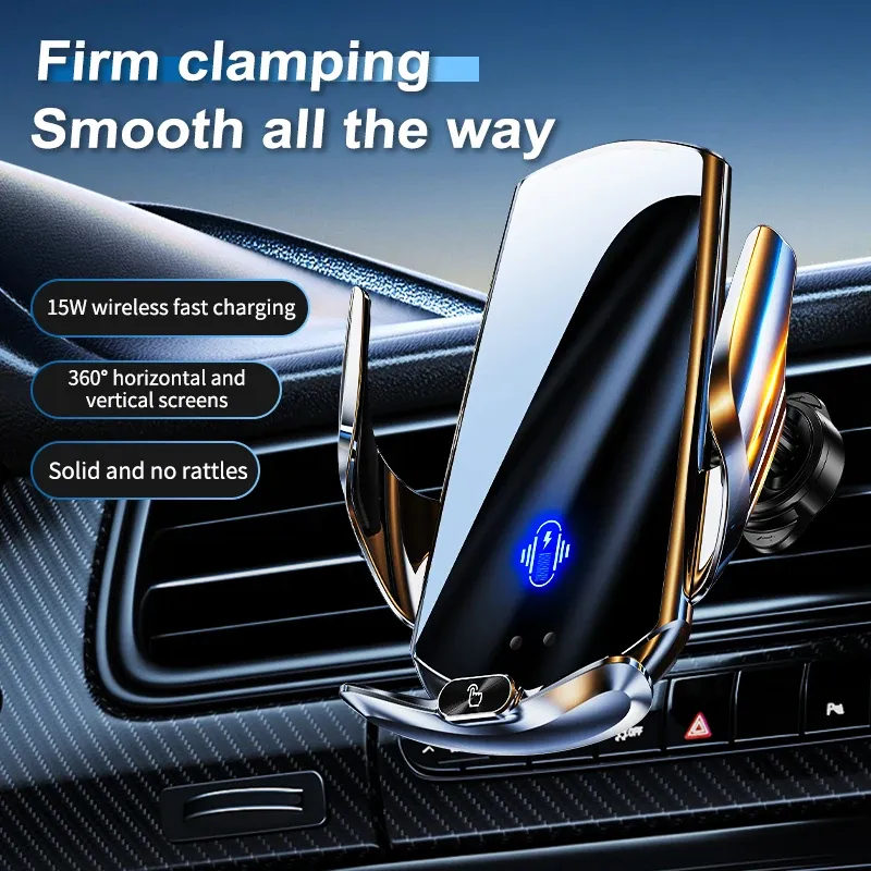 Support de téléphone sans fil pour voiture 15 W avec charge sans fil, à fixer sur grille d'aération, compatible iPhone 15, 14, 13, 12, Xiaomi et Samsung