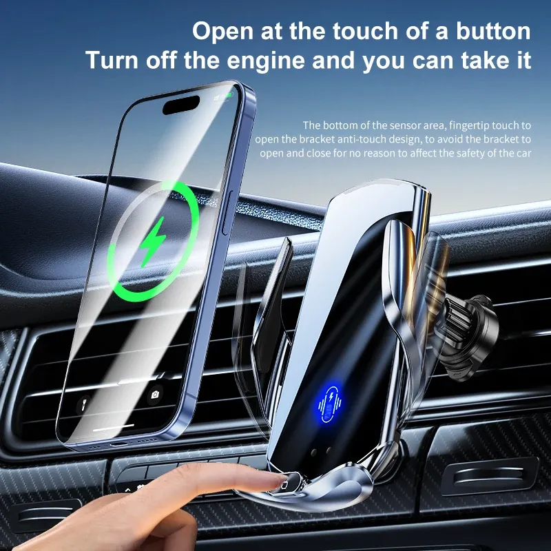 Support de téléphone sans fil pour voiture 15 W avec charge sans fil, à fixer sur grille d'aération, compatible iPhone 15, 14, 13, 12, Xiaomi et Samsung 3