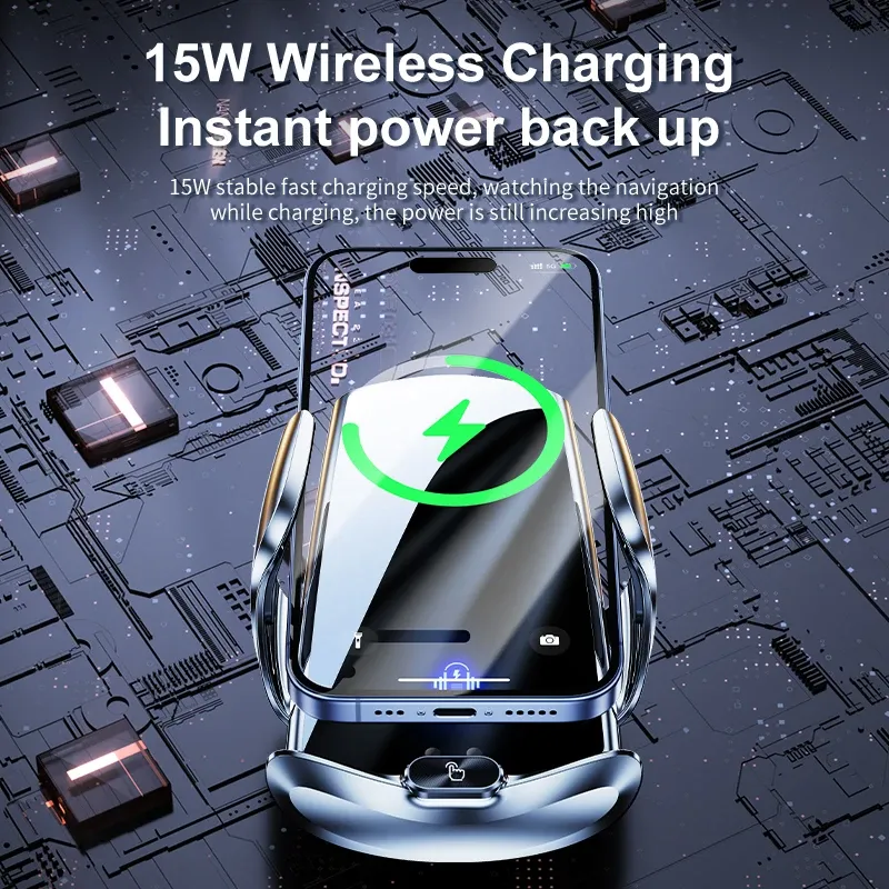 Support de téléphone sans fil pour voiture 15 W avec charge sans fil, à fixer sur grille d'aération, compatible iPhone 15, 14, 13, 12, Xiaomi et Samsung 4