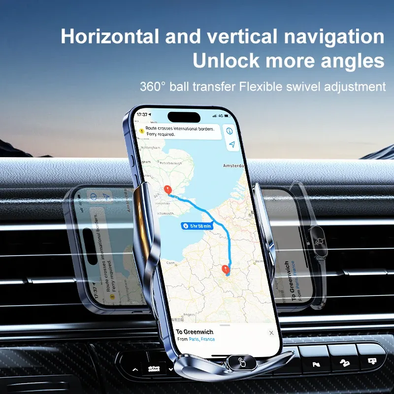 Support de téléphone sans fil pour voiture 15 W avec charge sans fil, à fixer sur grille d'aération, compatible iPhone 15, 14, 13, 12, Xiaomi et Samsung 5