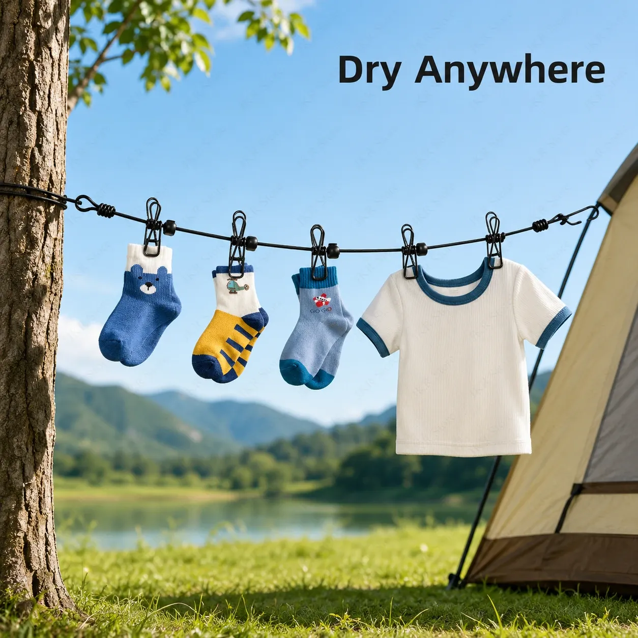 Corde à linge rétractable portable avec 12 pinces, corde de séchage en plastique antidérapante pour voyage, maison et camping 2