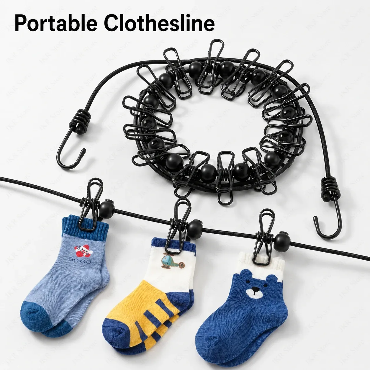 Corde à linge rétractable portable avec 12 pinces, corde de séchage en plastique antidérapante pour voyage, maison et camping 4