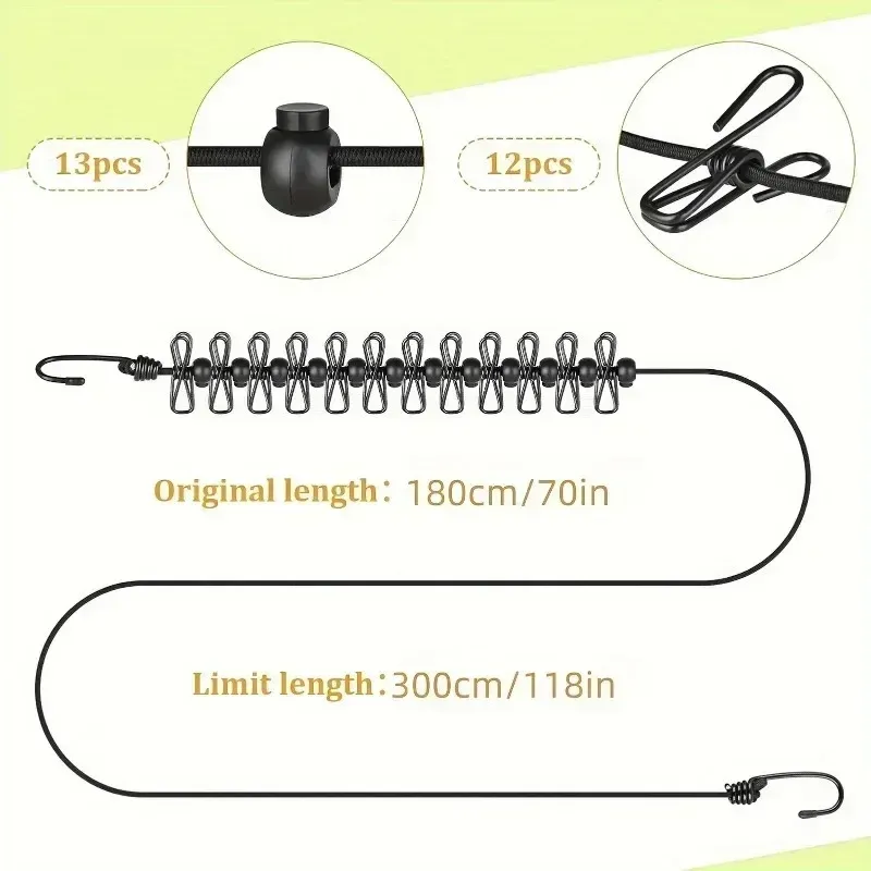 Corde à linge rétractable pour voyage et camping