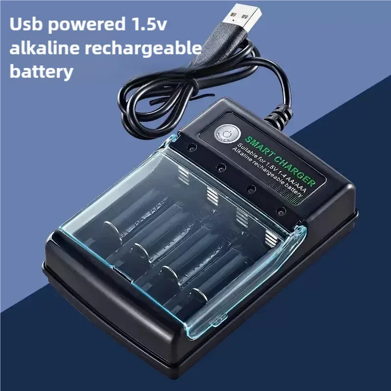 Chargeur USB 4 emplacements pour piles AA, chargeur indépendant intelligent et portable avec couvercle 2