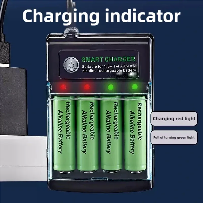 Chargeur USB 4 emplacements pour piles AA, chargeur indépendant intelligent et portable avec couvercle 3