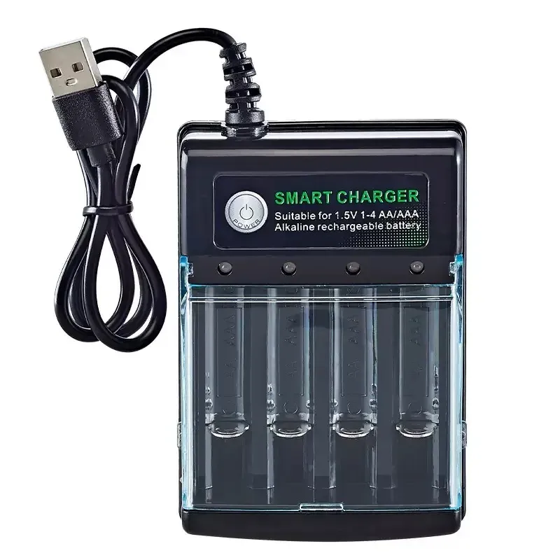 Chargeur USB 4 emplacements pour piles AA, chargeur indépendant intelligent et portable avec couvercle 4