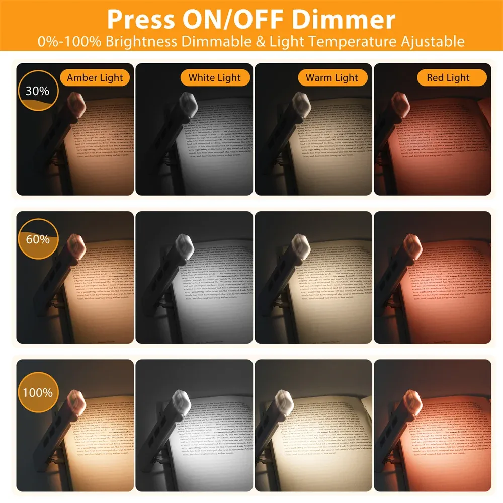 Lampe de lecture LED USB avec minuterie, pince marque-page, mini lampe portable de chevet et de bureau 3