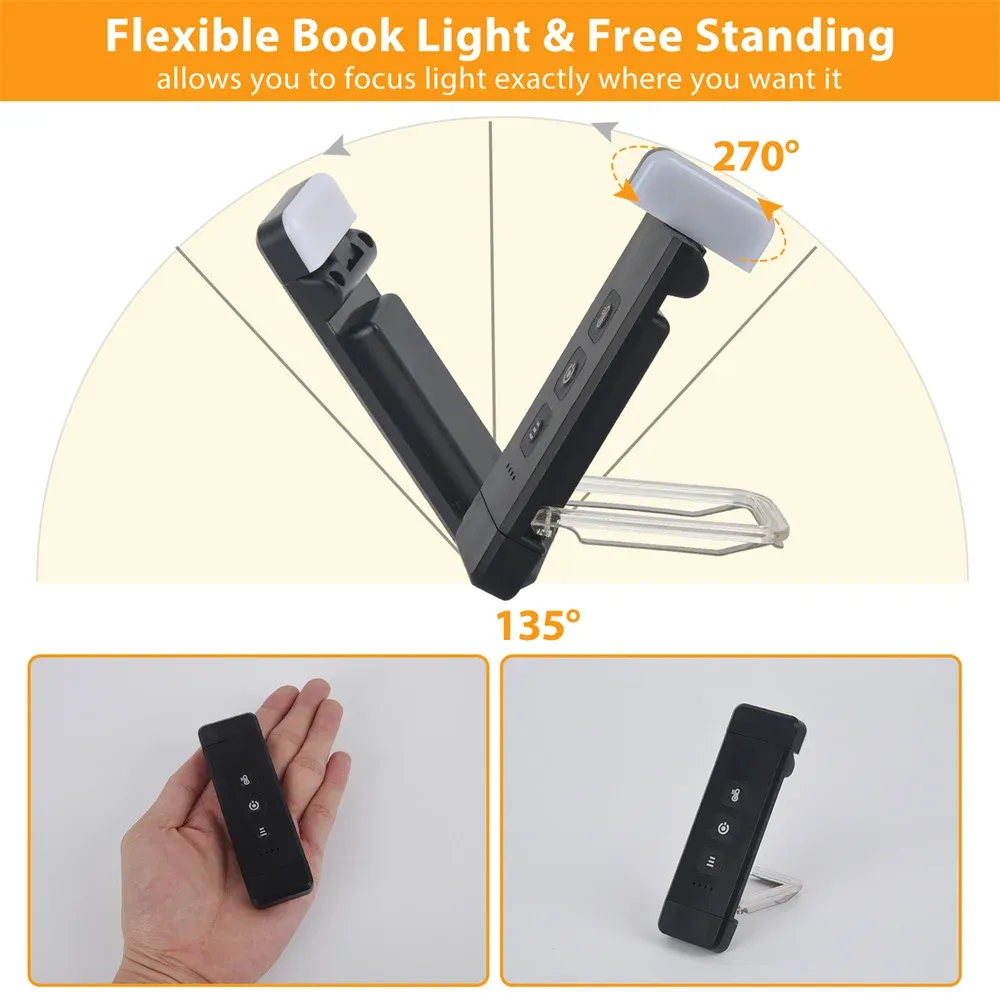 Lampe de lecture LED USB avec minuterie, pince marque-page, mini lampe portable de chevet et de bureau 4