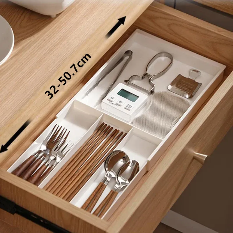 Organisateur de couverts extensible et réglable en argent, plateau à ustensiles pour tiroir de cuisine 2