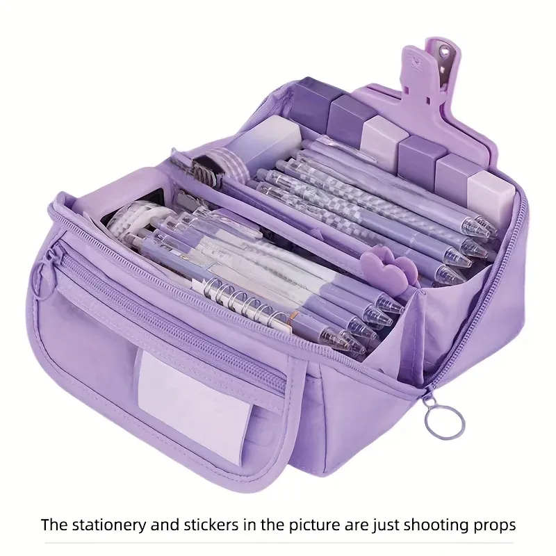 Organisateur de trousse à crayons à grande capacité – Rangement de bureau multi-compartiments pour fournitures scolaires et de bureau (rose/violet/noir) 8
