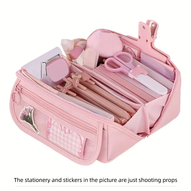 Organisateur de trousse à crayons à grande capacité – Rangement de bureau multi-compartiments pour fournitures scolaires et de bureau (rose/violet/noir) 9