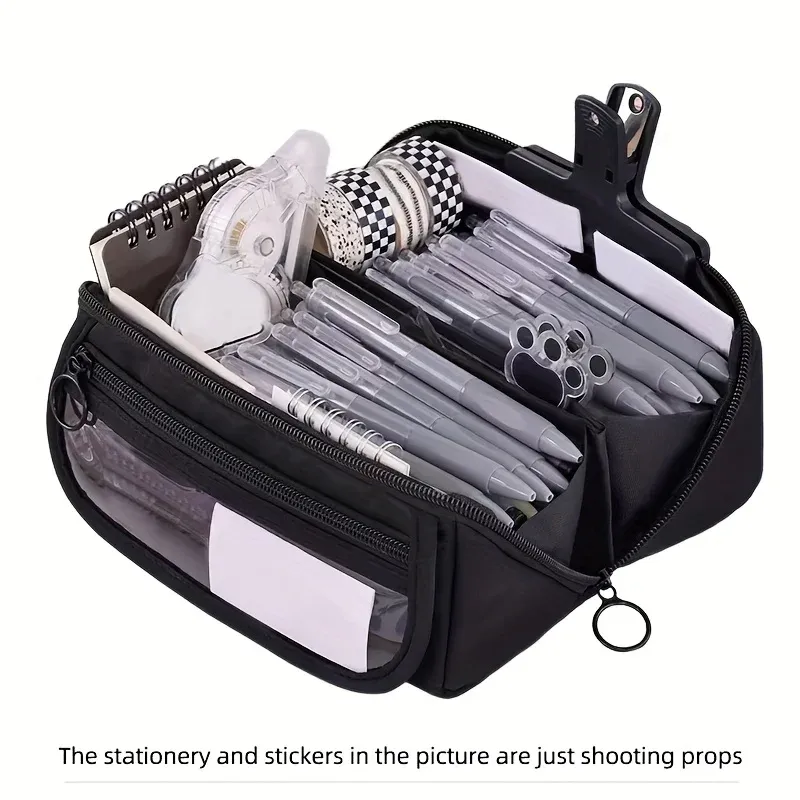 Organisateur de trousse à crayons à grande capacité – Rangement de bureau multi-compartiments pour fournitures scolaires et de bureau (rose/violet/noir) 6