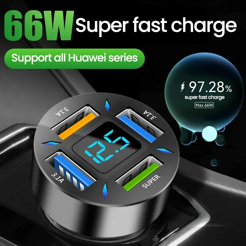 Chargeur de voiture 66W 4 ports USB, charge rapide PD et Quick Charge 3.0, adaptateur USB-C pour iPhone 13, iPhone 12, Xiaomi et Samsung 3