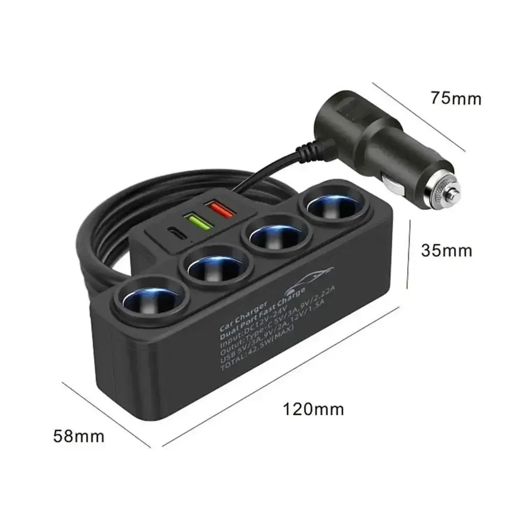 PD QC3.0 Double Prise USB 120W Séparateur Allume-Cigare de Voiture 12V 24V, Adaptateur de Chargeur Rapide pour Téléphone et Dashcam 6
