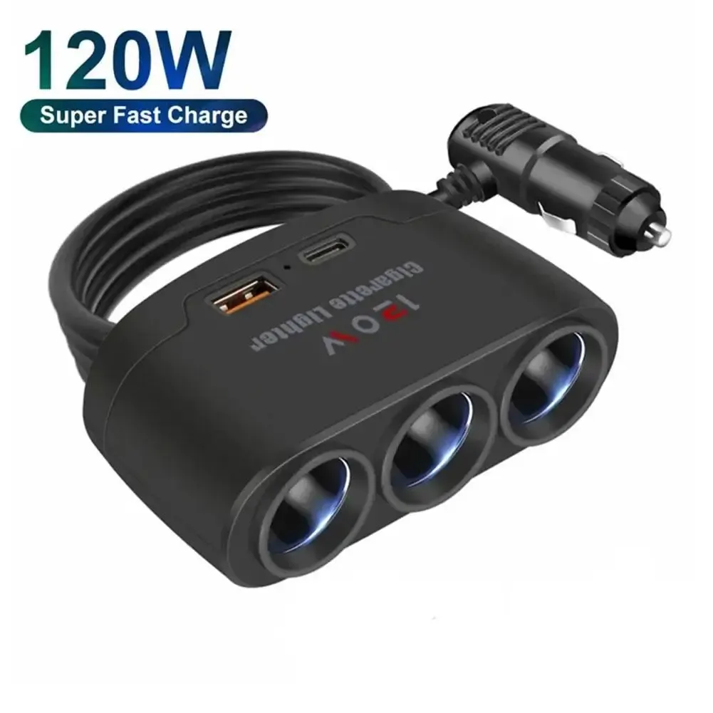 PD QC3.0 Double Prise USB 120W Séparateur Allume-Cigare de Voiture 12V 24V, Adaptateur de Chargeur Rapide pour Téléphone et Dashcam 13
