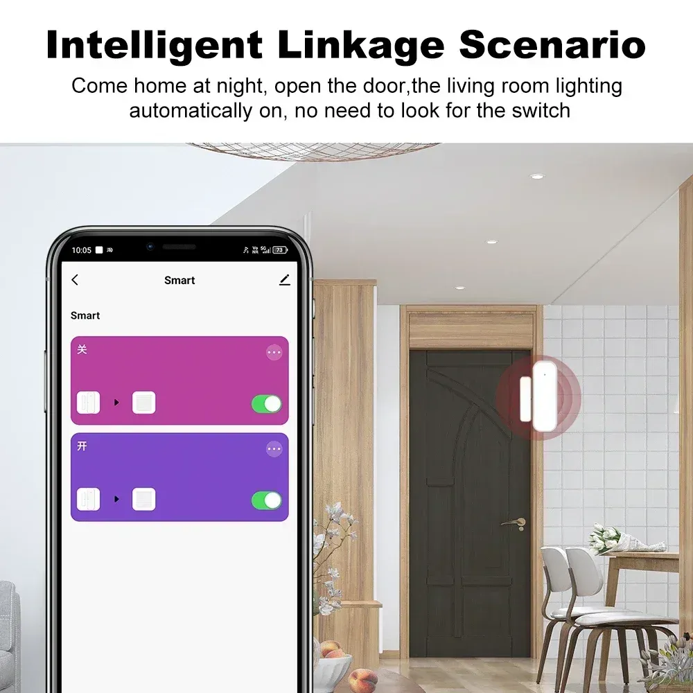 Capteur d'ouverture de porte/fenêtre intelligent Zigbee 3.0, détecteur magnétique d'ouverture/fermeture, alarme antivol, alerte à distance Smart Life, compatible commande vocale 2