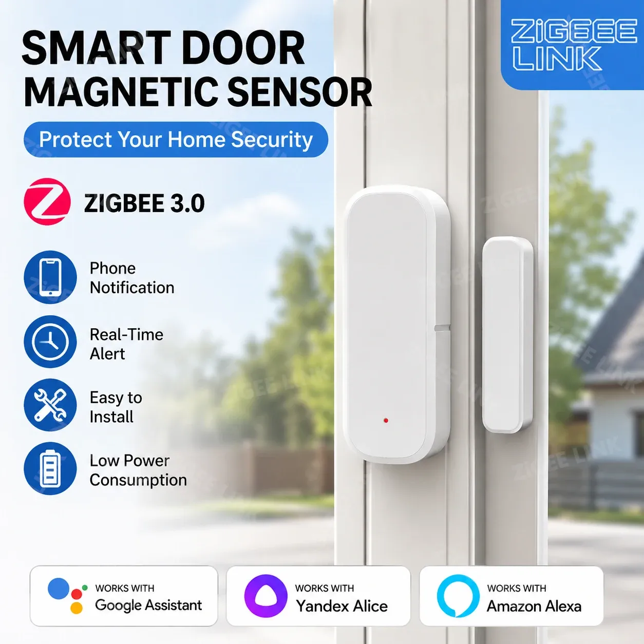 Capteur d'ouverture de porte/fenêtre intelligent Zigbee 3.0, détecteur magnétique d'ouverture/fermeture, alarme antivol, alerte à distance Smart Life, compatible commande vocale - Image 1