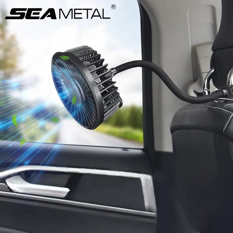 SEAMETAL Ventilateur électrique de voiture à vent puissant, 3 vitesses, rotation à 360 degrés, portable, pour sièges arrière