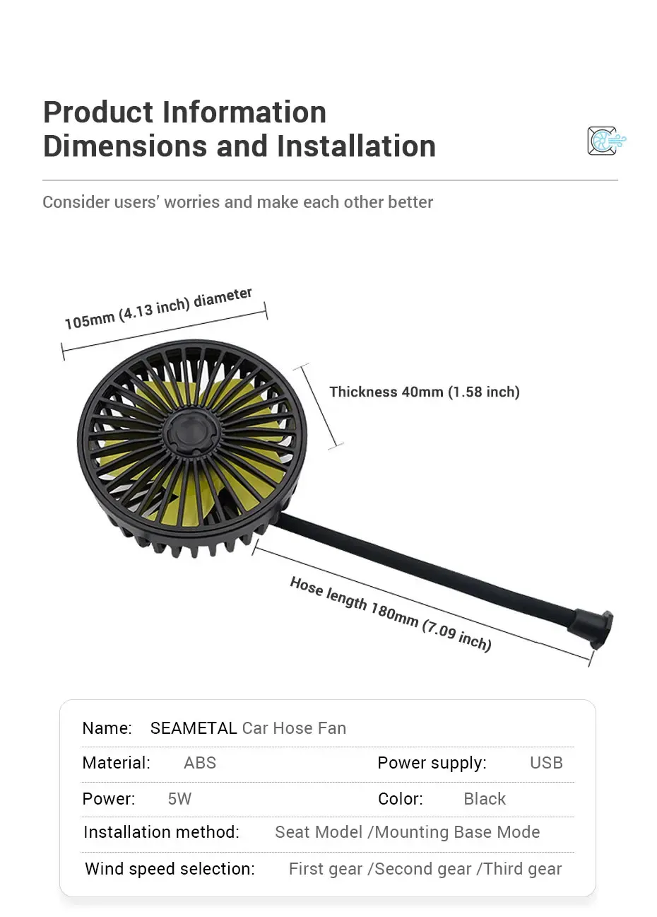 Ventilateur SEAMETAL pour passagers arrière