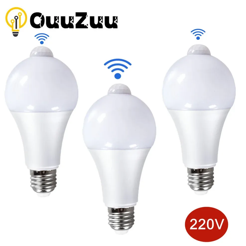Veilleuse à LED avec capteur de mouvement PIR, ampoule à induction pour chambre, couloir et salle de bain, 18 W, 15 W, 12 W, 9 W, 220 V