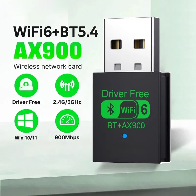 Adaptateur USB Wi-Fi 6 AX900 avec Bluetooth 5.4, carte réseau sans fil double bande 2,4 GHz et 5 GHz, antenne et récepteur de signal pour PC et ordinateur portable, compatible Windows 10/11