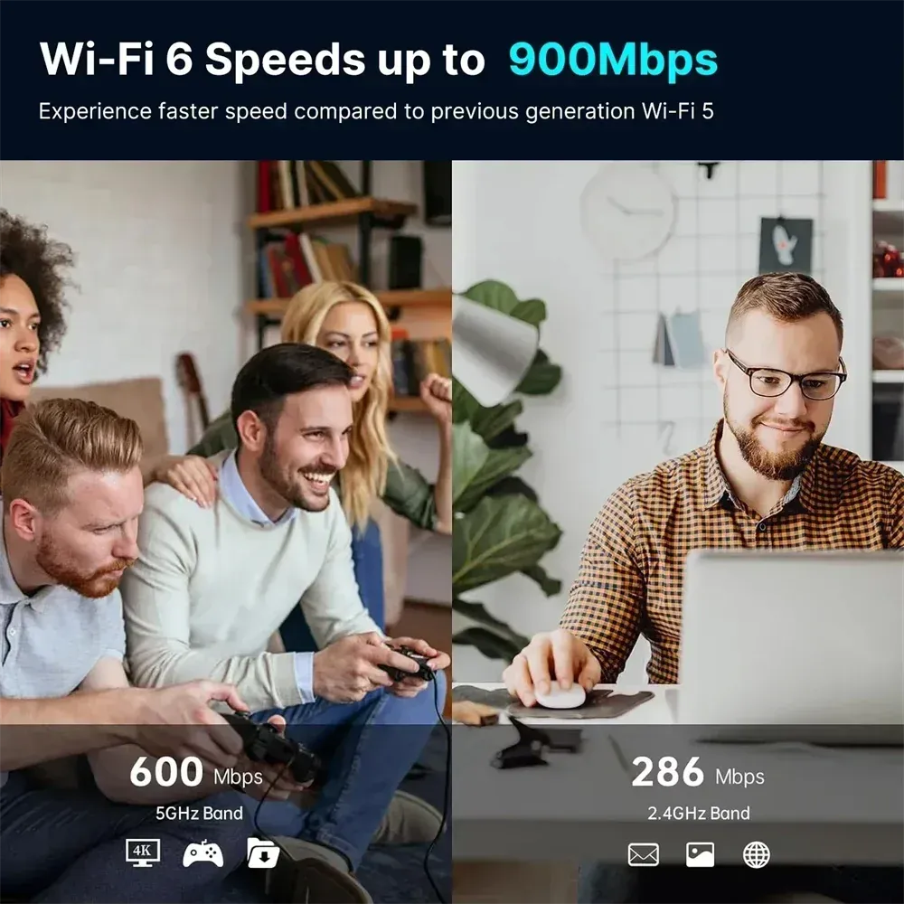 Adaptateur USB Wi-Fi 6 AX900 avec Bluetooth 5.4, carte réseau sans fil double bande 2,4 GHz et 5 GHz, antenne et récepteur de signal pour PC et ordinateur portable, compatible Windows 10/11 3