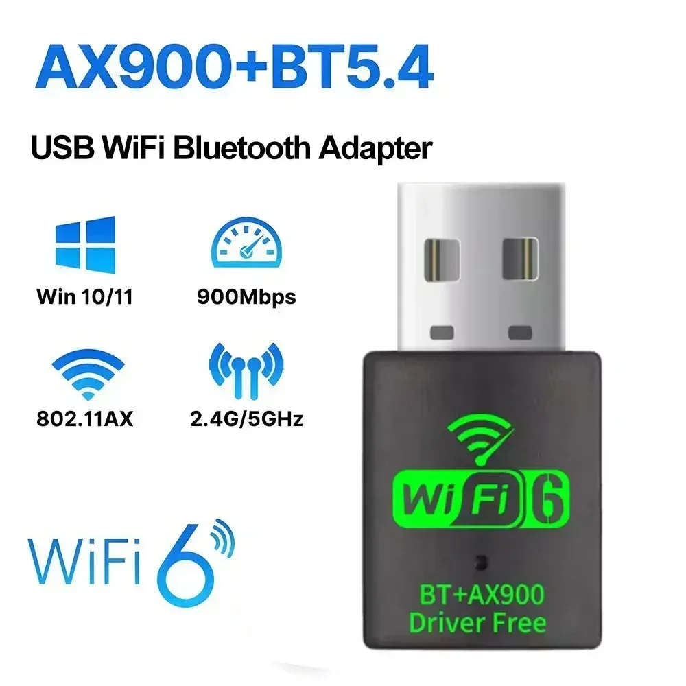 Adaptateur USB Wi-Fi 6 AX900 avec Bluetooth 5.4, carte réseau sans fil double bande 2,4 GHz et 5 GHz, antenne et récepteur de signal pour PC et ordinateur portable, compatible Windows 10/11 7
