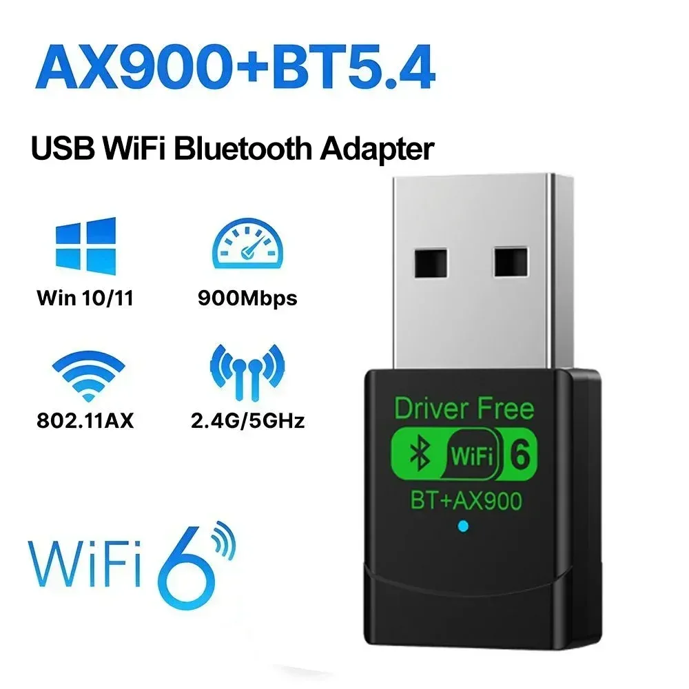 Adaptateur USB Wi-Fi 6 AX900 avec Bluetooth 5.4, carte réseau sans fil double bande 2,4 GHz et 5 GHz, antenne et récepteur de signal pour PC et ordinateur portable, compatible Windows 10/11 8