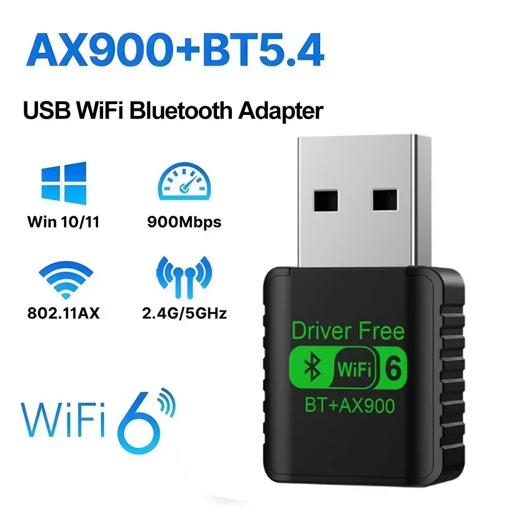 Adaptateur USB Wi-Fi 6 AX900 avec Bluetooth 5.4, carte réseau sans fil double bande 2,4 GHz et 5 GHz, antenne et récepteur de signal pour PC et ordinateur portable, compatible Windows 10/11 9