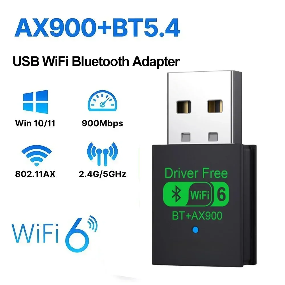 Adaptateur USB Wi-Fi 6 AX900 avec Bluetooth 5.4, carte réseau sans fil double bande 2,4 GHz et 5 GHz, antenne et récepteur de signal pour PC et ordinateur portable, compatible Windows 10/11 10