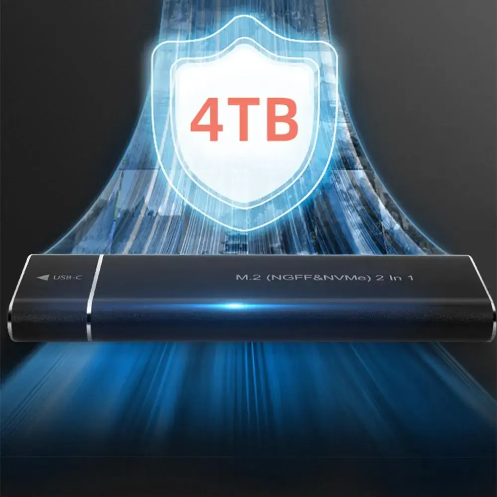 Le title is already in French, so I'll give a clean professional version:

Boîtier SSD M.2 double protocole NVMe et SATA, adaptateur USB 3.1 Type-C 10 Gbit/s, boîtier externe compatible clés M et B+M 4