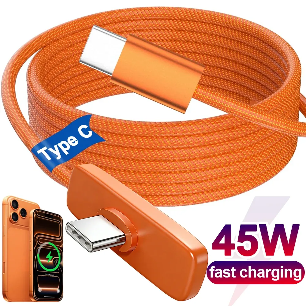 Câble de données USB-C coudé à 90°, en nylon tressé, avec charge rapide PD 45 W, compatible iPhone 17, 16, 15 Pro Max, Samsung et Android