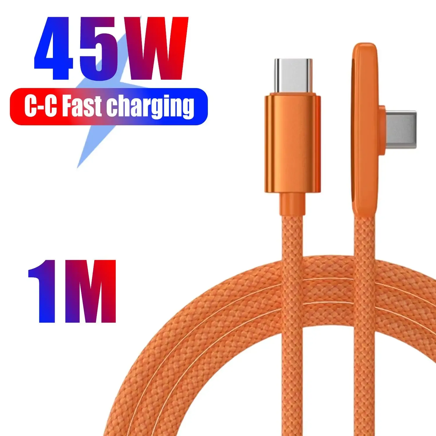 Câble de données USB-C coudé à 90°, en nylon tressé, avec charge rapide PD 45 W, compatible iPhone 17, 16, 15 Pro Max, Samsung et Android 7