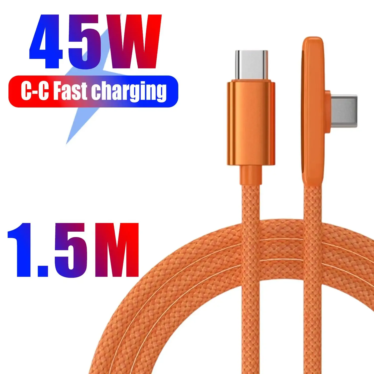 Câble de données USB-C coudé à 90°, en nylon tressé, avec charge rapide PD 45 W, compatible iPhone 17, 16, 15 Pro Max, Samsung et Android 9
