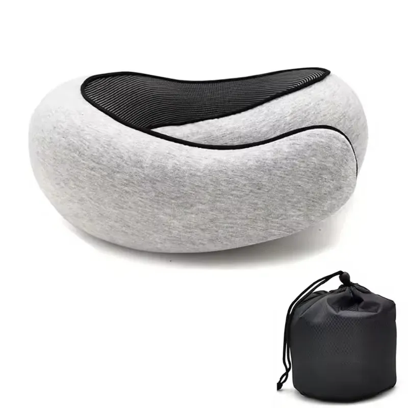Oreiller de voyage en mousse à mémoire de forme en forme de U, style escargot, support de cou portable et réglable, doux, idéal pour la sieste et le sommeil en déplacement 7