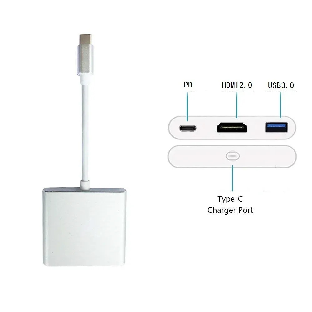 Adaptateur USB-C vers HDMI 4K avec hub USB 3.0 et charge USB-C 3