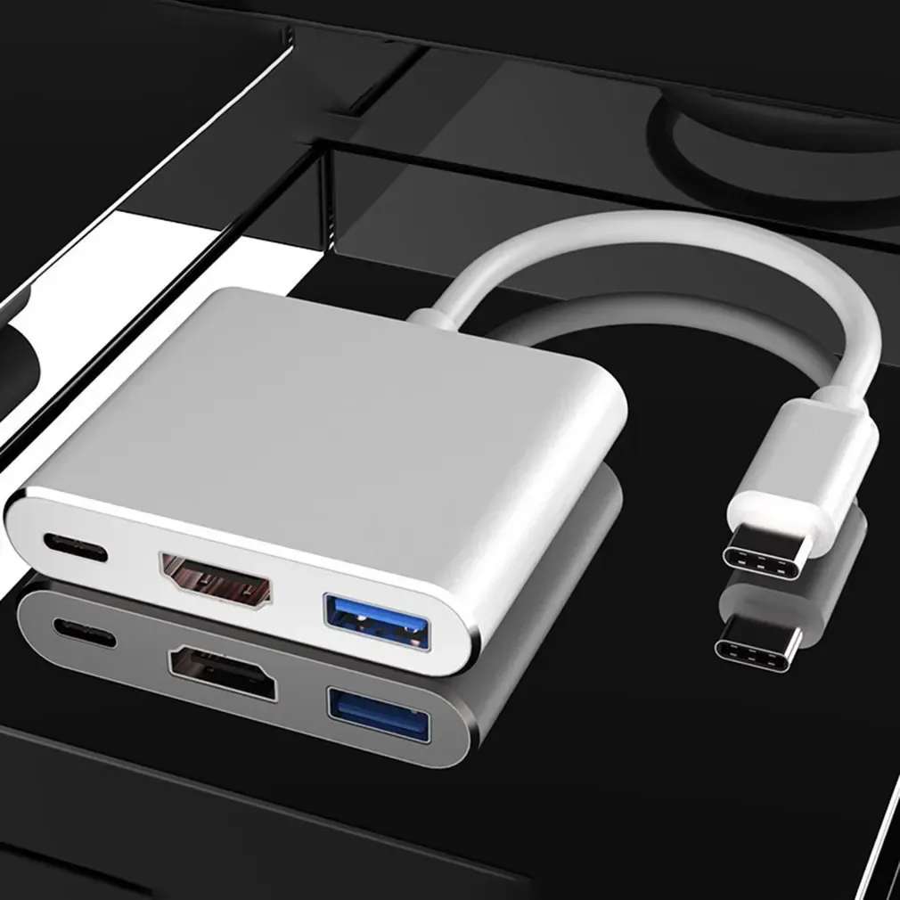 Adaptateur USB-C vers HDMI 4K avec hub USB 3.0 et charge USB-C 2