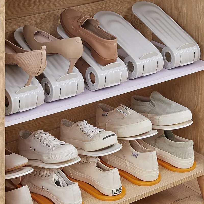 Lot de 2 supports de rangement réglables pour chaussures, organiseur double couche en PP 2
