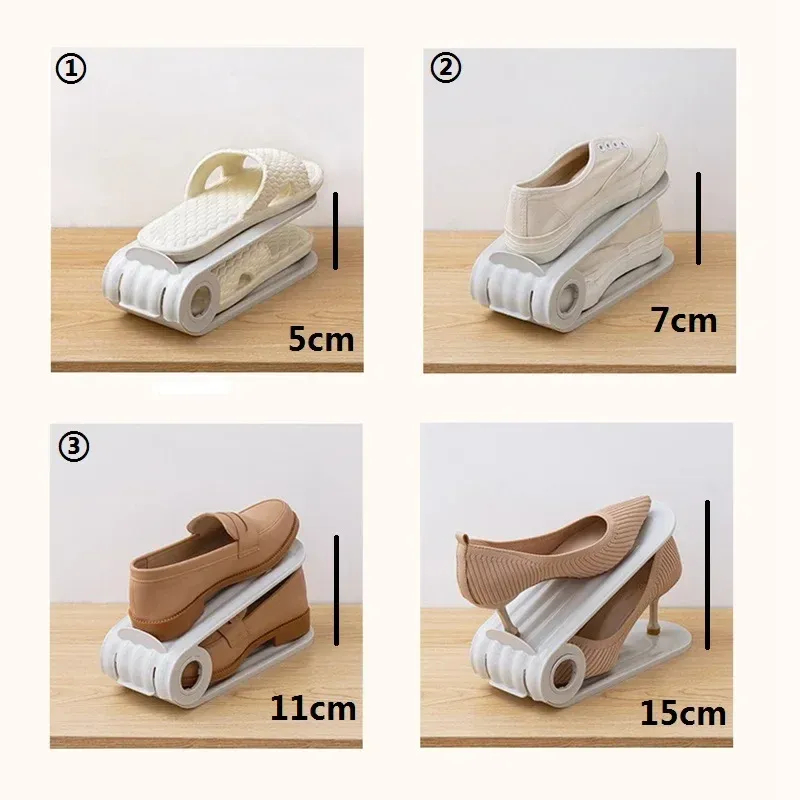 Lot de 2 supports de rangement réglables pour chaussures, organiseur double couche en PP 6