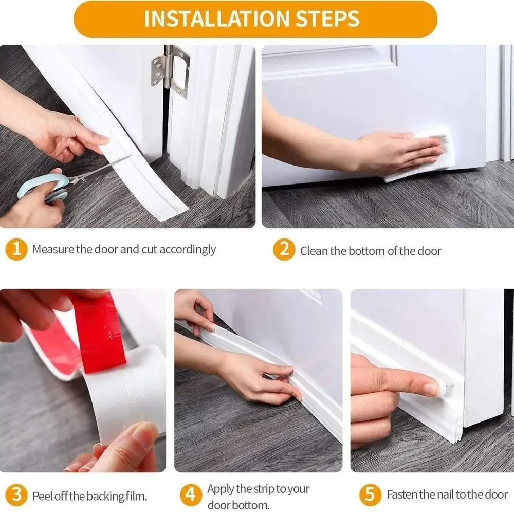 Bande d'étanchéité autocollante installée au bas d'une porte